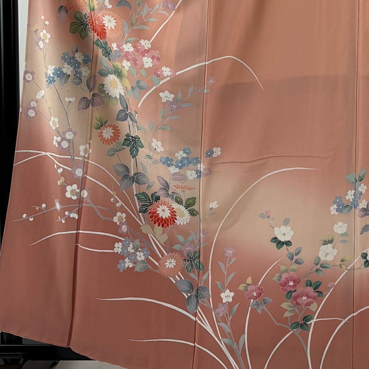 訪問服 身長162cm 袖長64cm M 雙層 菊花 梅花 漸層 鮭粉色 純蠶絲 優品級