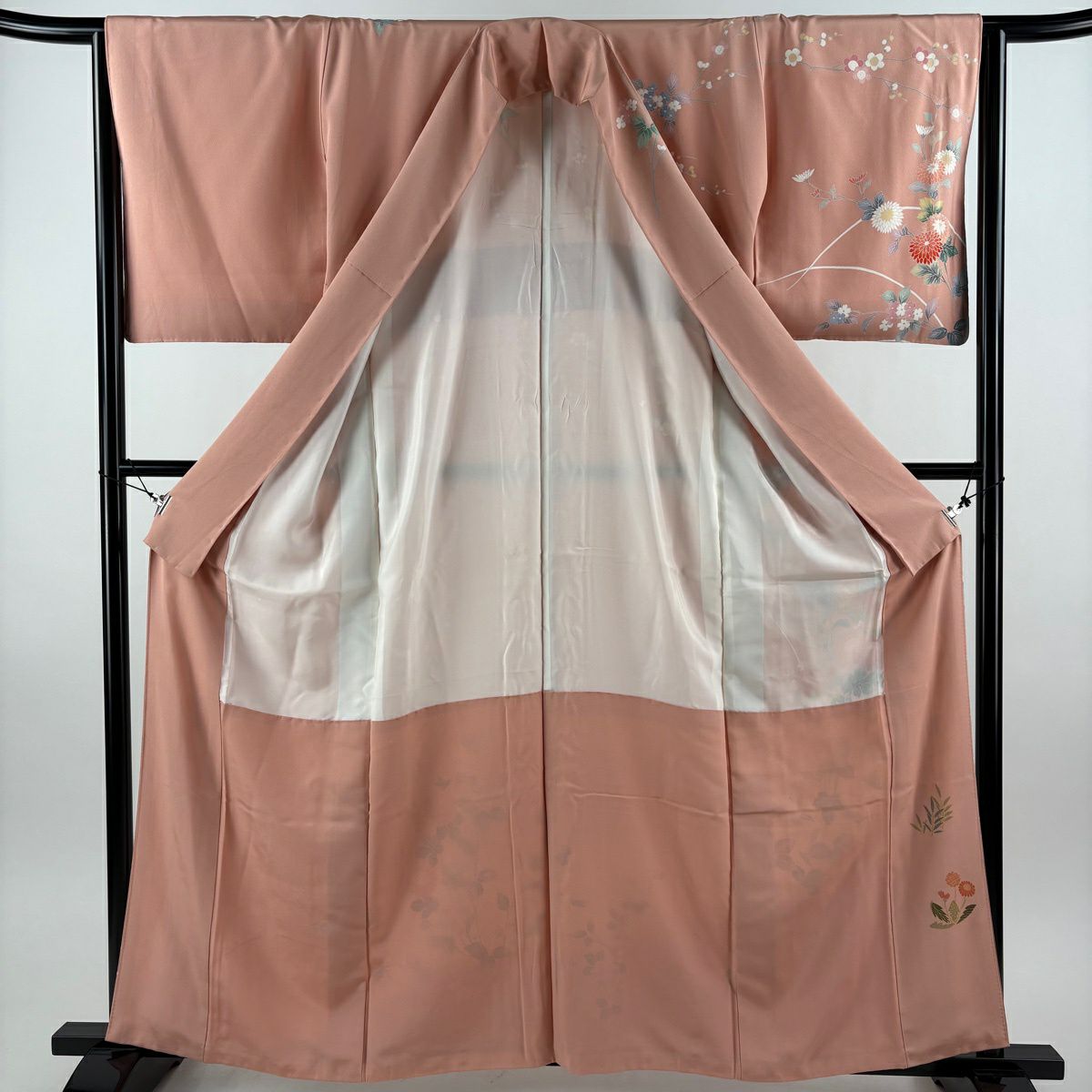 訪問服 身長162cm 袖長64cm M 雙層 菊花 梅花 漸層 鮭粉色 純蠶絲 優品級