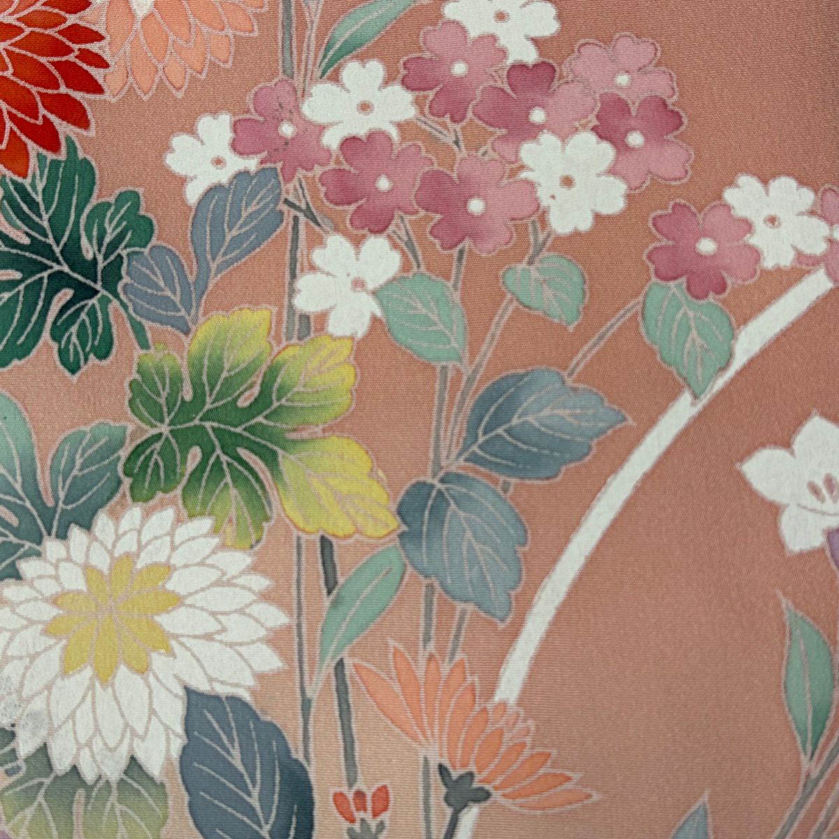 訪問服 身長162cm 袖長64cm M 雙層 菊花 梅花 漸層 鮭粉色 純蠶絲 優品級