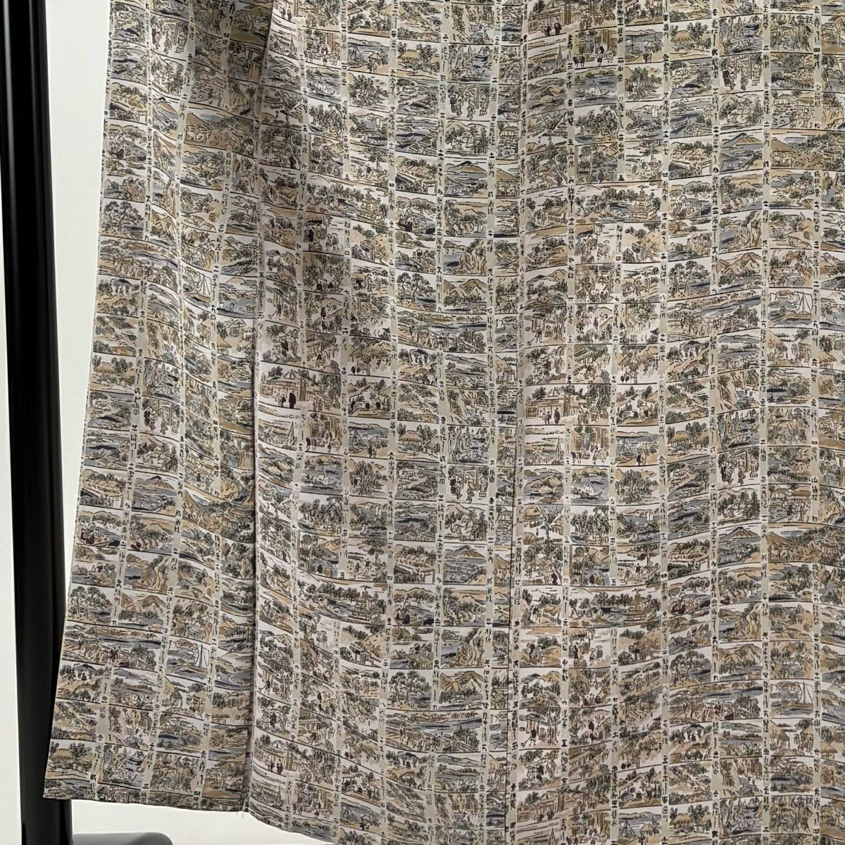 【美品】 小紋 身長156cm 袖長62cm S 雙層 落款あり 風景 灰紫 純蠶絲 秀品級