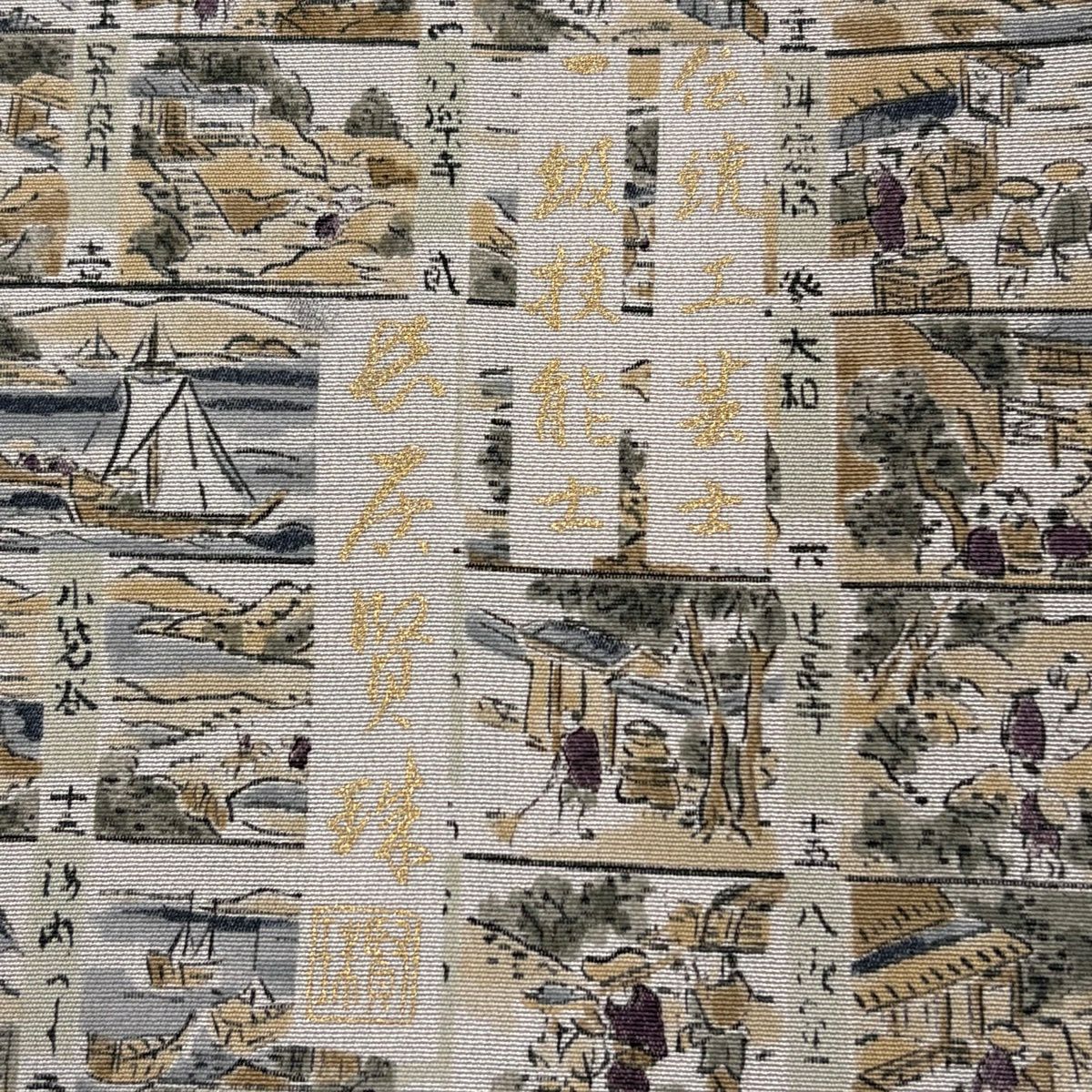 【美品】 小紋 身長156cm 袖長62cm S 雙層 落款あり 風景 灰紫 純蠶絲 秀品級