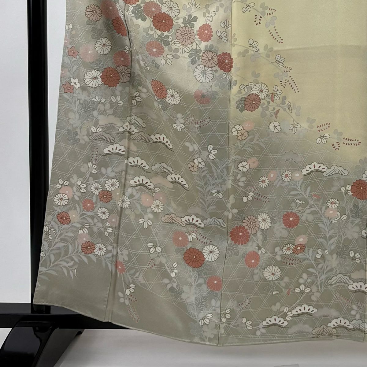 訪問服 身長162cm 袖長65.5cm M 雙層 菊花 籠目 金銀彩 淺黃 純蠶絲 優品級