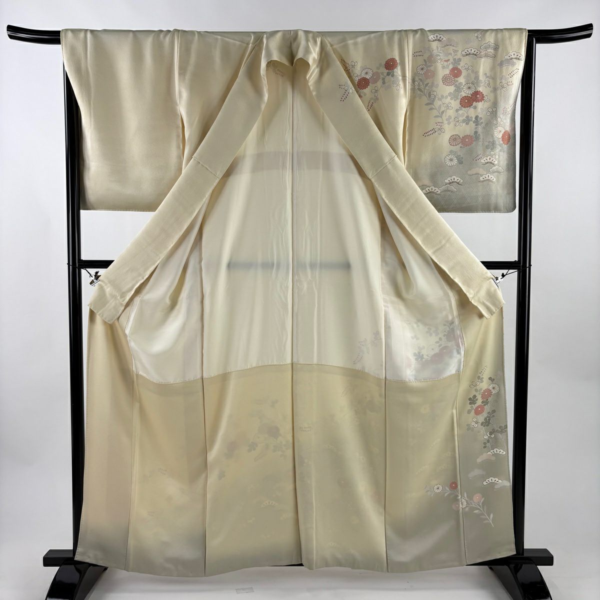 訪問服 身長162cm 袖長65.5cm M 雙層 菊花 籠目 金銀彩 淺黃 純蠶絲 優品級