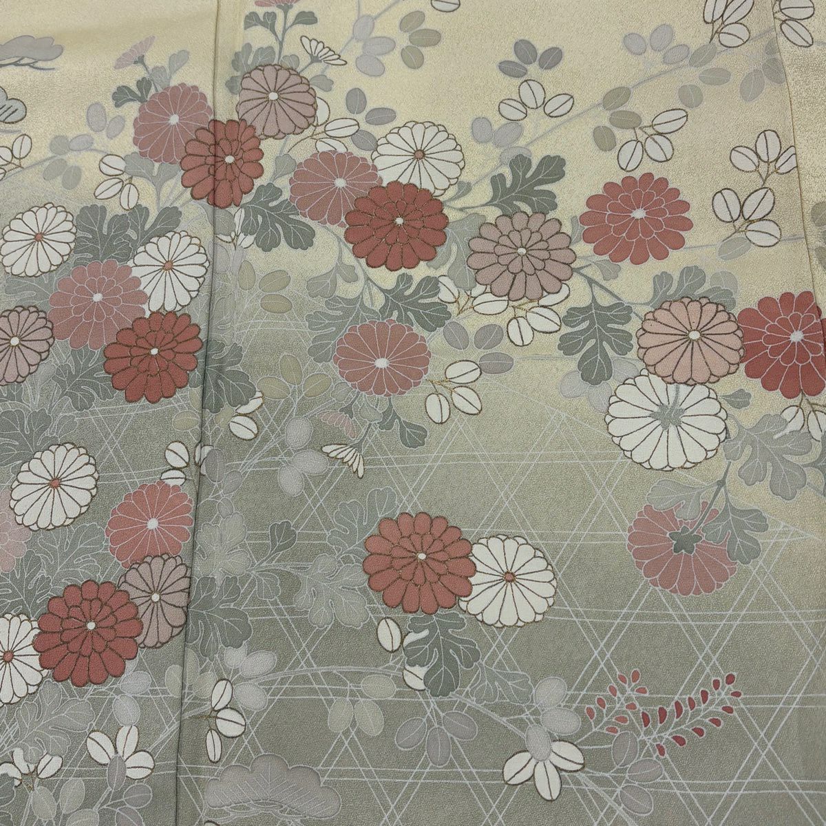 訪問服 身長162cm 袖長65.5cm M 雙層 菊花 籠目 金銀彩 淺黃 純蠶絲 優品級