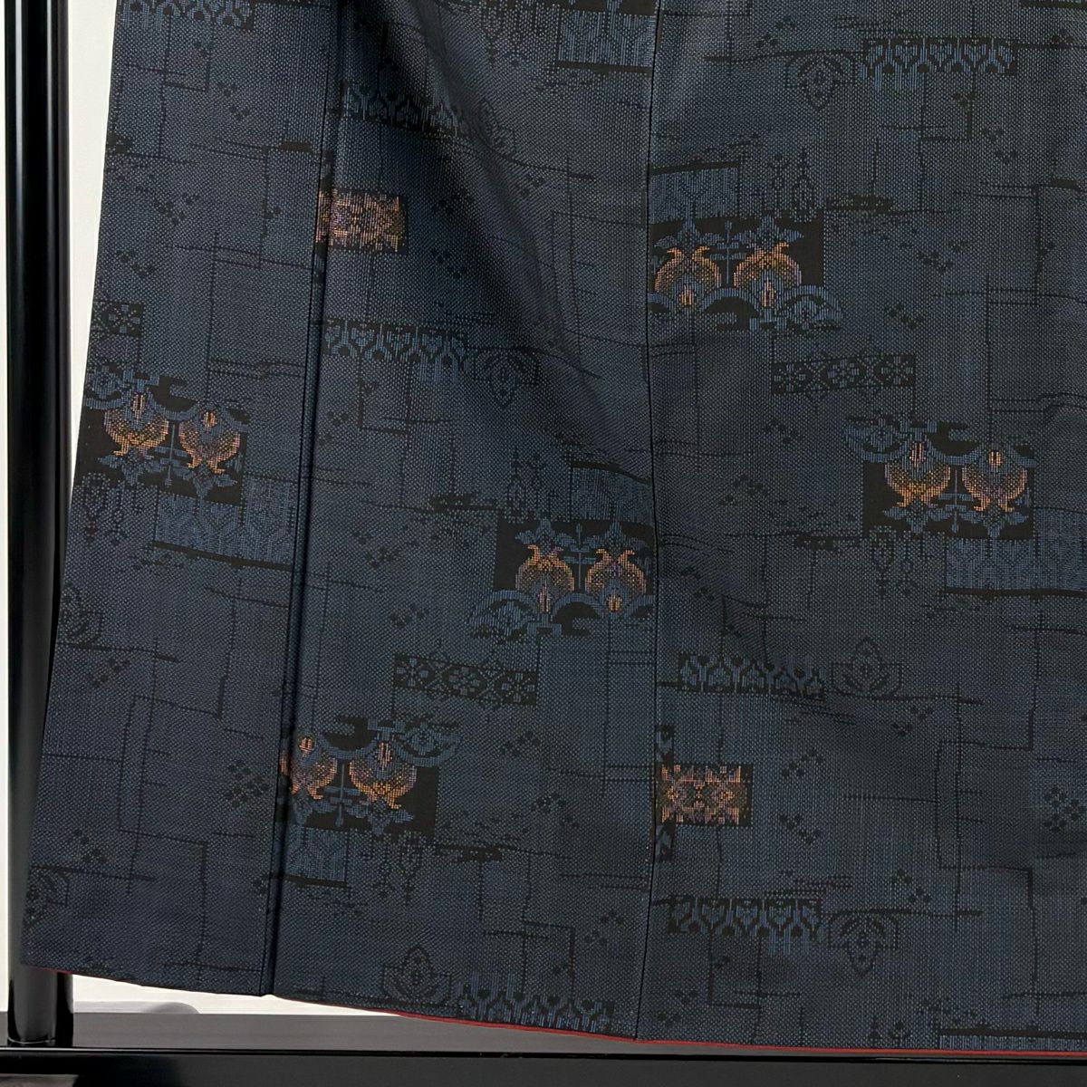 【美品】 大島織 身長159cm 袖長63cm S 雙層 純泥染 證書附帶 草花紋紋 深藍 純蠶絲 優品級