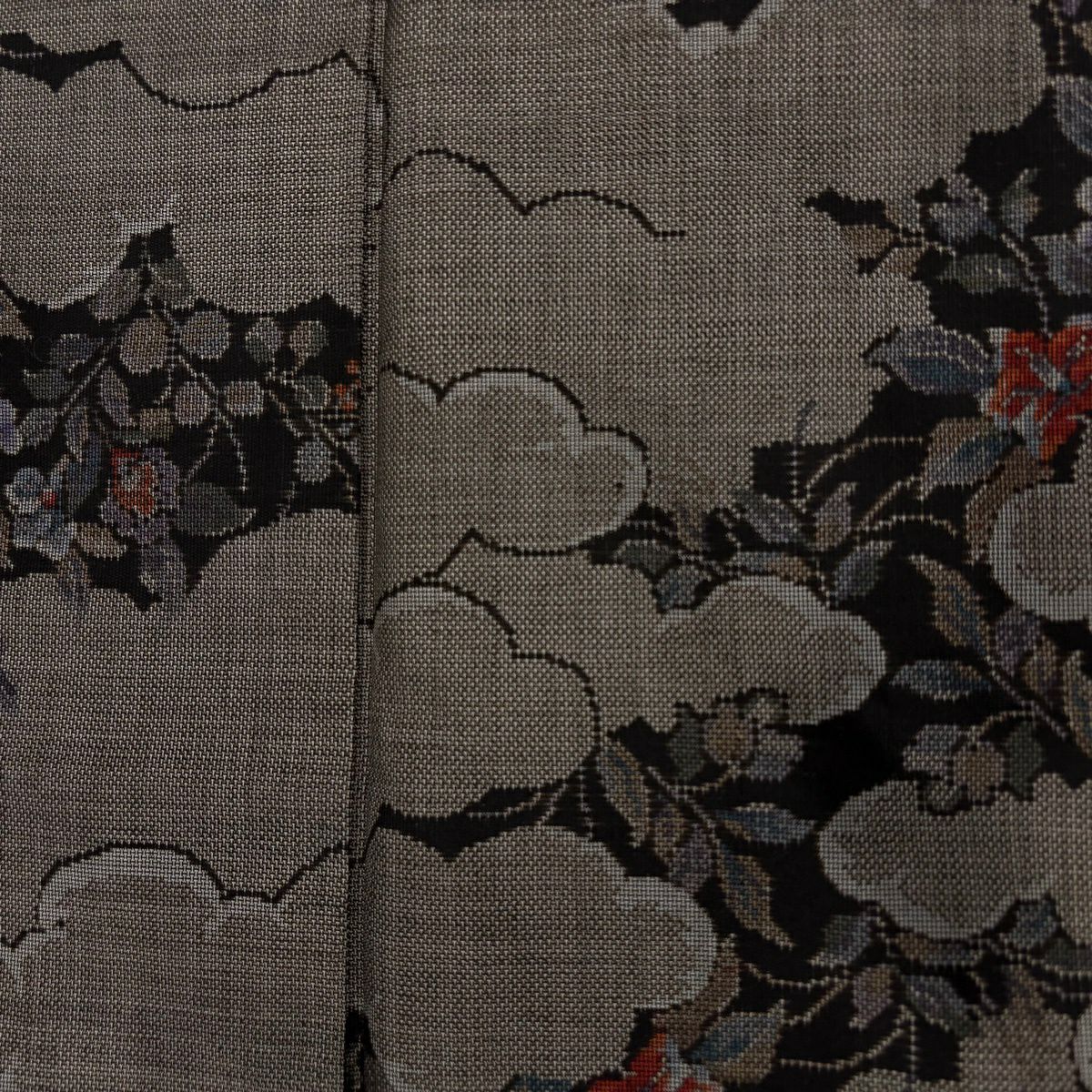 【美品】 紬織 身長160.5cm 袖長63.5cm S 雙層 雲文 草花紋紋 焦茶 純蠶絲 秀品級