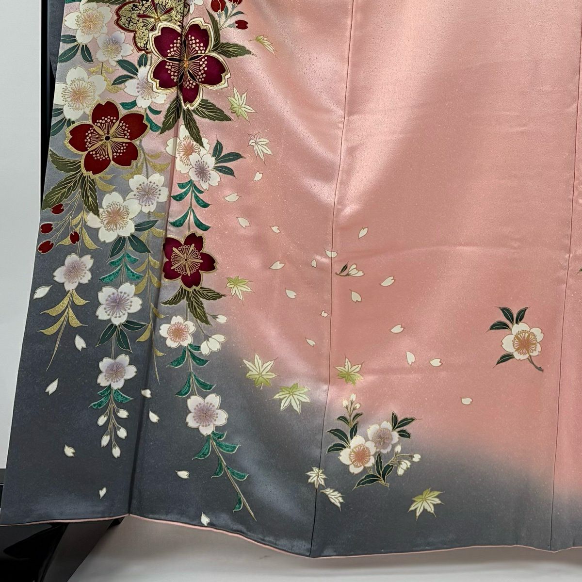 振袖禮服 身長166.5cm 袖長69cm L 雙層櫻花花瓣金線金銀彩淺粉色純蠶絲秀品級