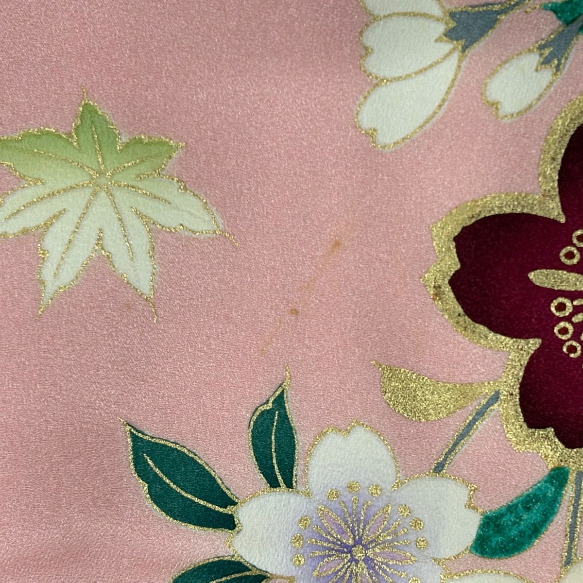 振袖禮服 身長166.5cm 袖長69cm L 雙層櫻花花瓣金線金銀彩淺粉色純蠶絲秀品級