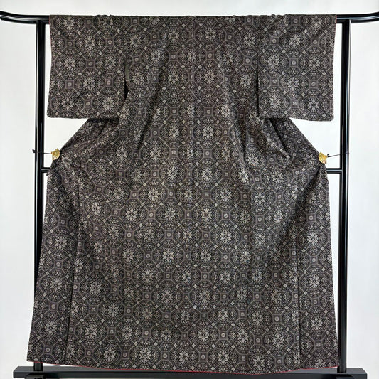 【美品】 紬織織 身長159cm 袖長62.5cm S 雙層 蜀江文 華紋 焦茶 純蠶絲 秀品級
