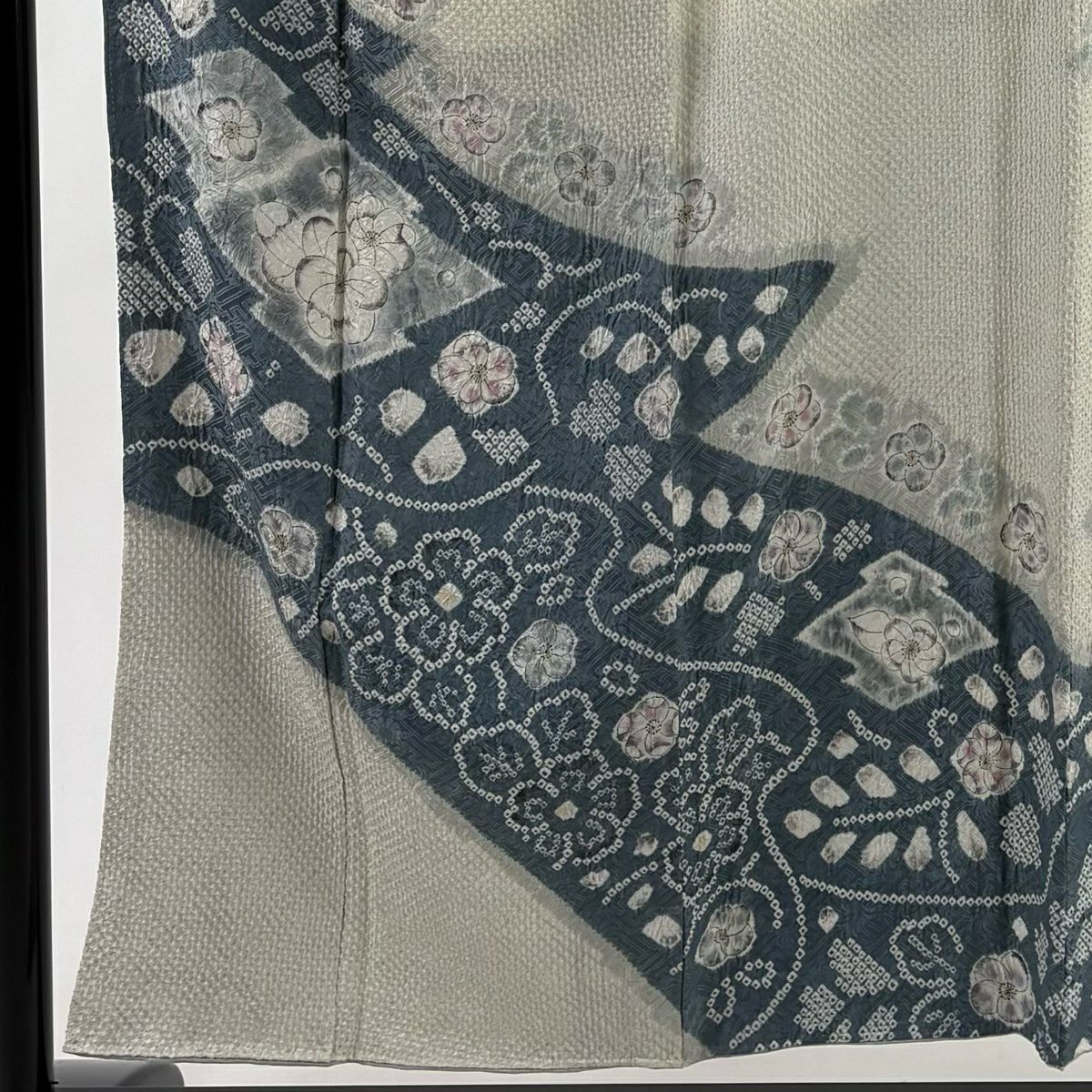 訪問服 身長152cm 袖長61cm S 雙層 草花紋紋 霞 絞染 青灰 純蠶絲 秀品級