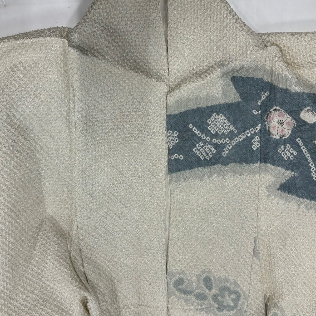 訪問服 身長152cm 袖長61cm S 雙層 草花紋紋 霞 絞染 青灰 純蠶絲 秀品級