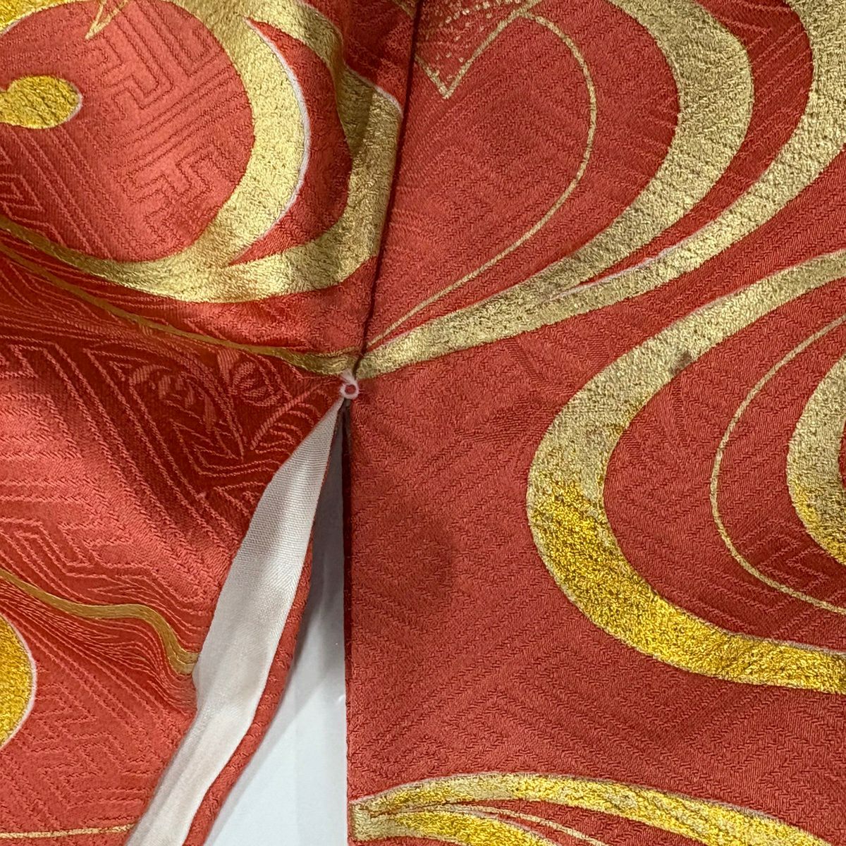 振袖禮服 身長160.5cm 袖長64cm M 雙層 仙鶴 枝梅花 金絲 金銀彩 鮭粉色 純蠶絲 秀品級