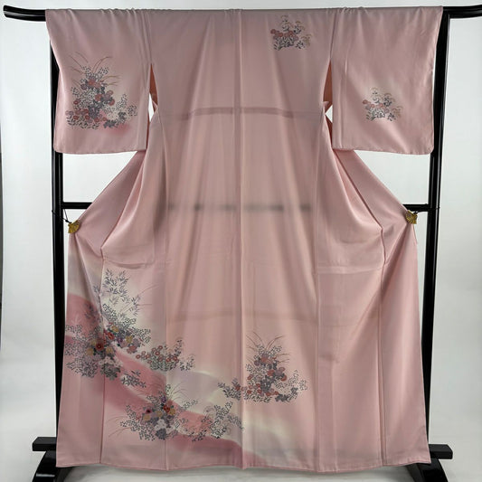 訪問服 身長165.5cm 袖長67cm M 雙層 菊花 萩 金彩裝飾 染分 粉紅 純蠶絲 秀品級