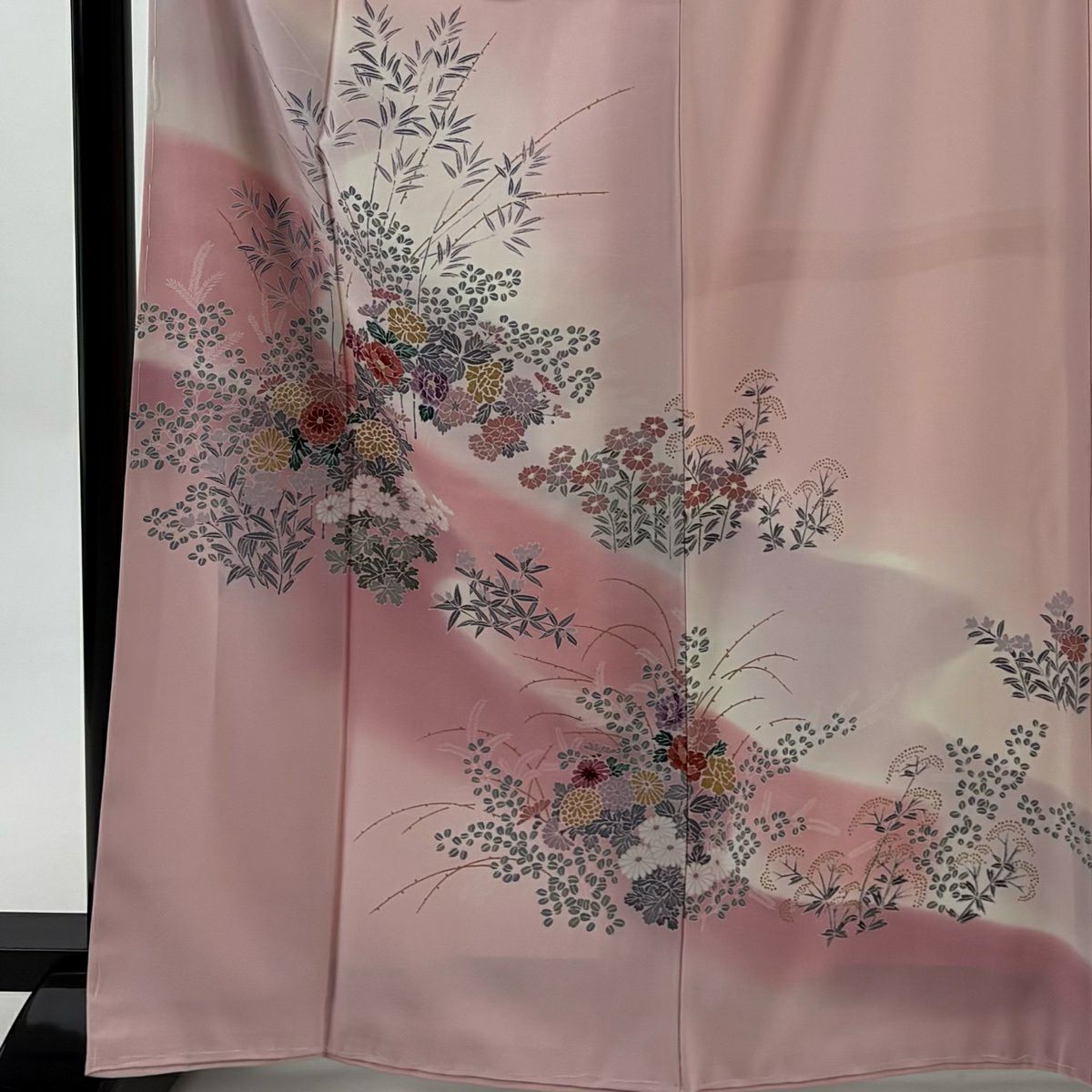 訪問服 身長165.5cm 袖長67cm M 雙層 菊花 萩 金彩裝飾 染分 粉紅 純蠶絲 秀品級