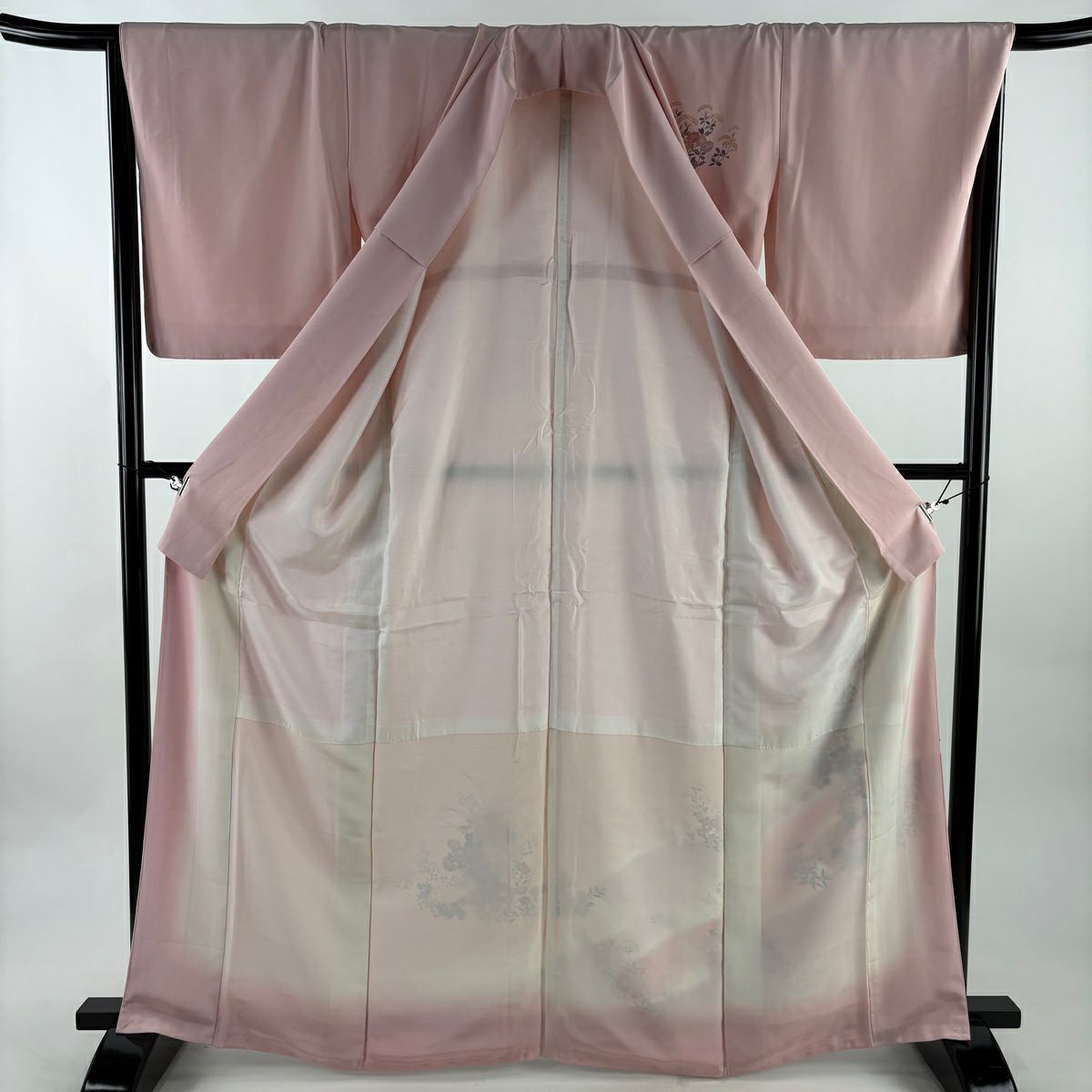 訪問服 身長165.5cm 袖長67cm M 雙層 菊花 萩 金彩裝飾 染分 粉紅 純蠶絲 秀品級