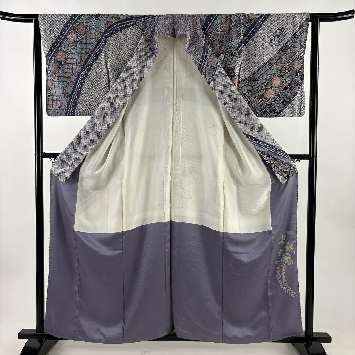 訪問服 身長160cm 袖長62.5cm S 雙層 辻花染 七寶紋 金彩裝飾 紫 純蠶絲 秀品級