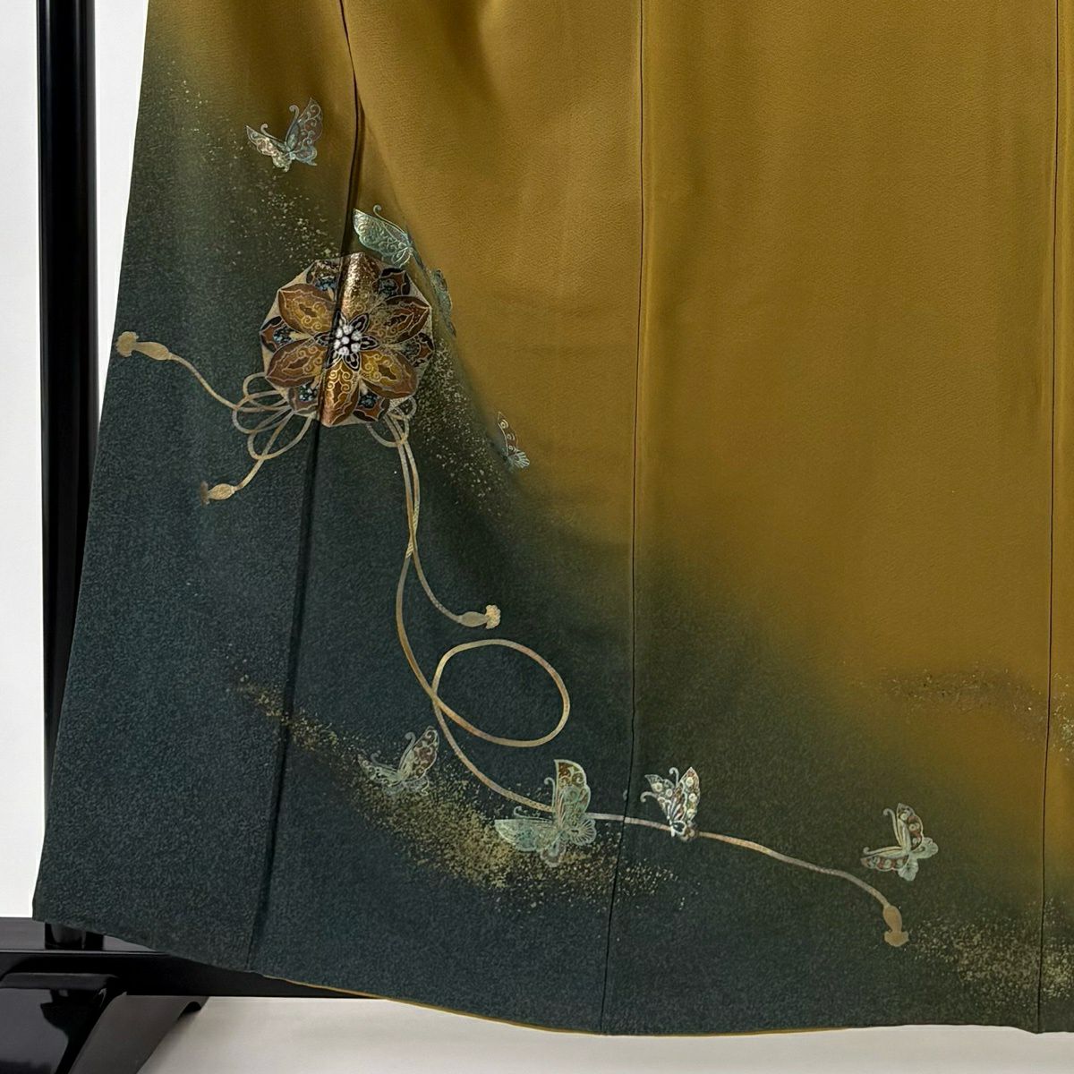 訪問服 身長159.5cm 袖長66.5cm M 雙層 TOKI志すい 落款あり 鏡裏文 蝶 金銀彩 漸層 山吹茶 純蠶絲 秀品級