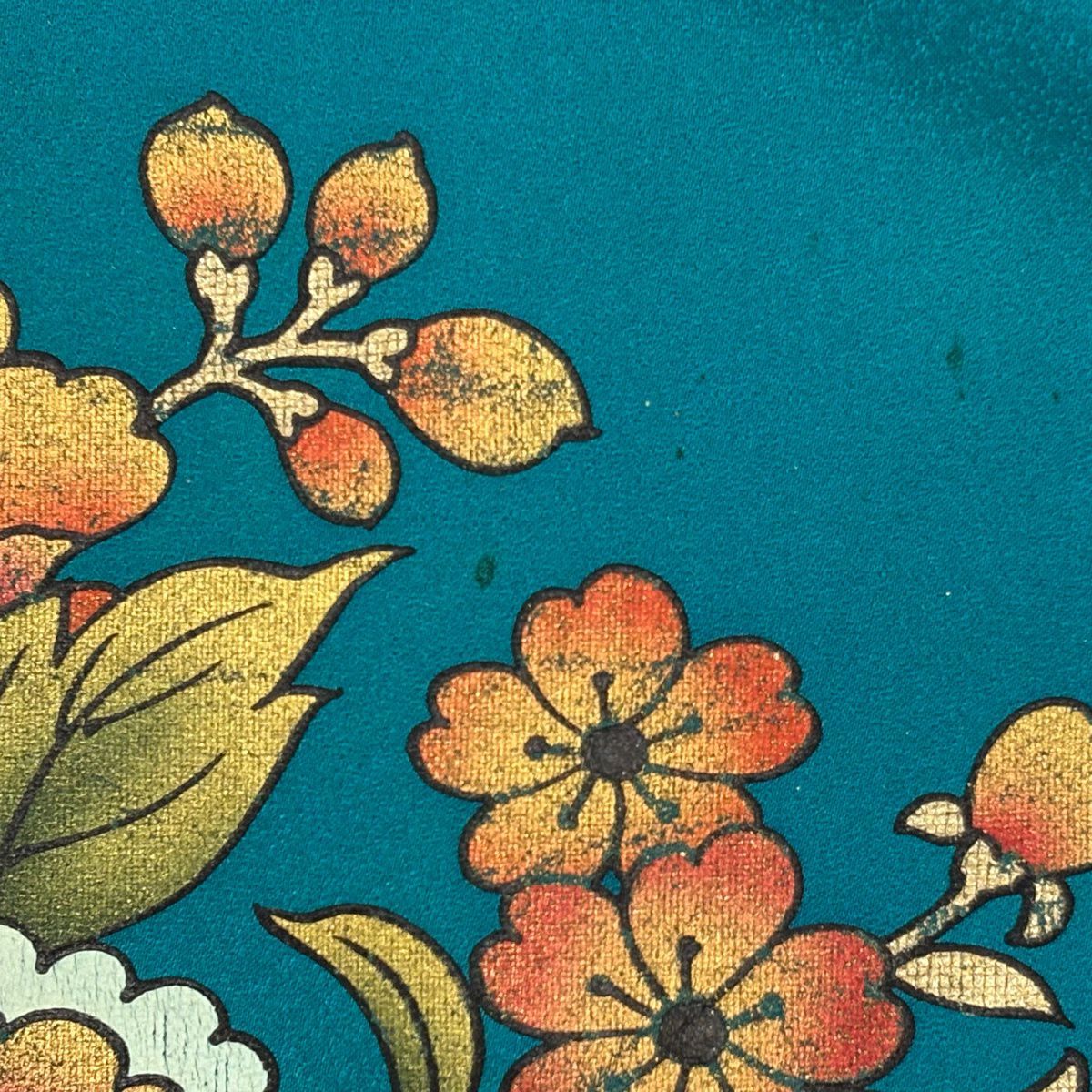振袖禮服 身長162.5cm 袖長66cm M 雙層 草花紋紋 櫻花 刺繡 金線 青綠 純蠶絲 秀品級