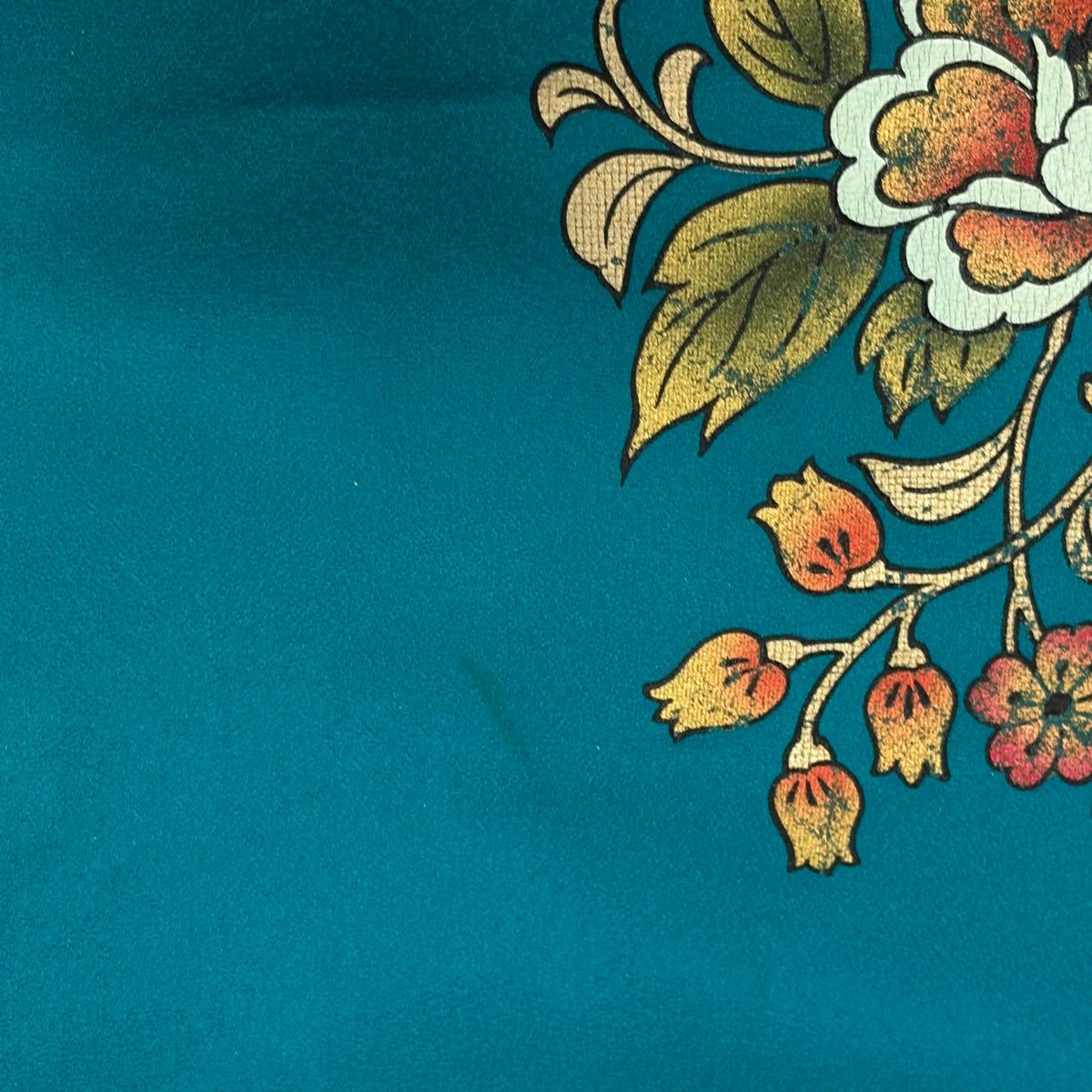 振袖禮服 身長162.5cm 袖長66cm M 雙層 草花紋紋 櫻花 刺繡 金線 青綠 純蠶絲 秀品級