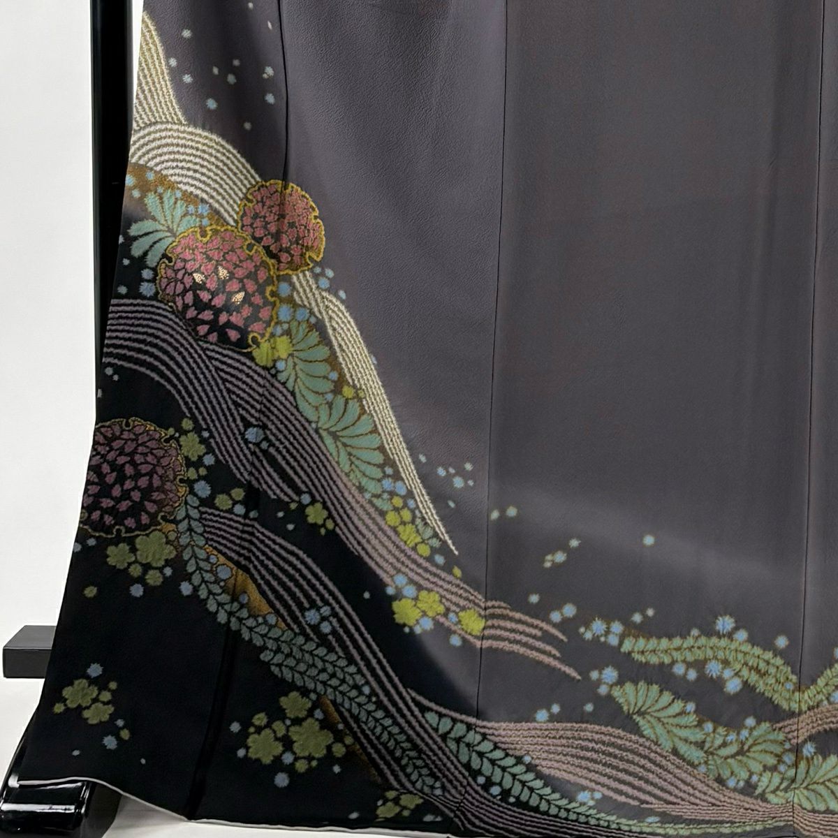 訪問服 身長175cm 袖長69.5cm L 雙層 雪輪 櫻花瓣 相良刺繡 絞染 灰紫 純蠶絲 秀品級