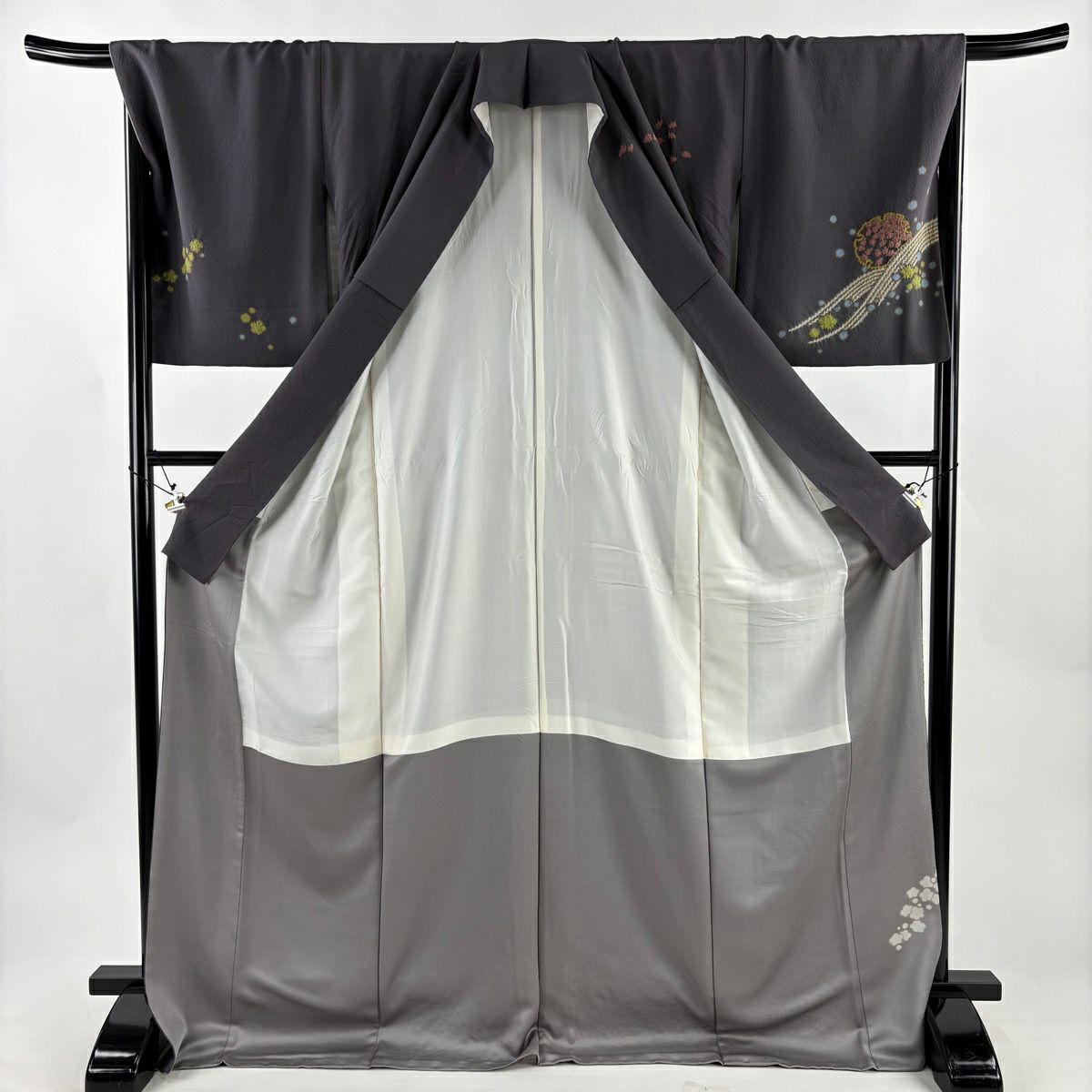 訪問服 身長175cm 袖長69.5cm L 雙層 雪輪 櫻花瓣 相良刺繡 絞染 灰紫 純蠶絲 秀品級