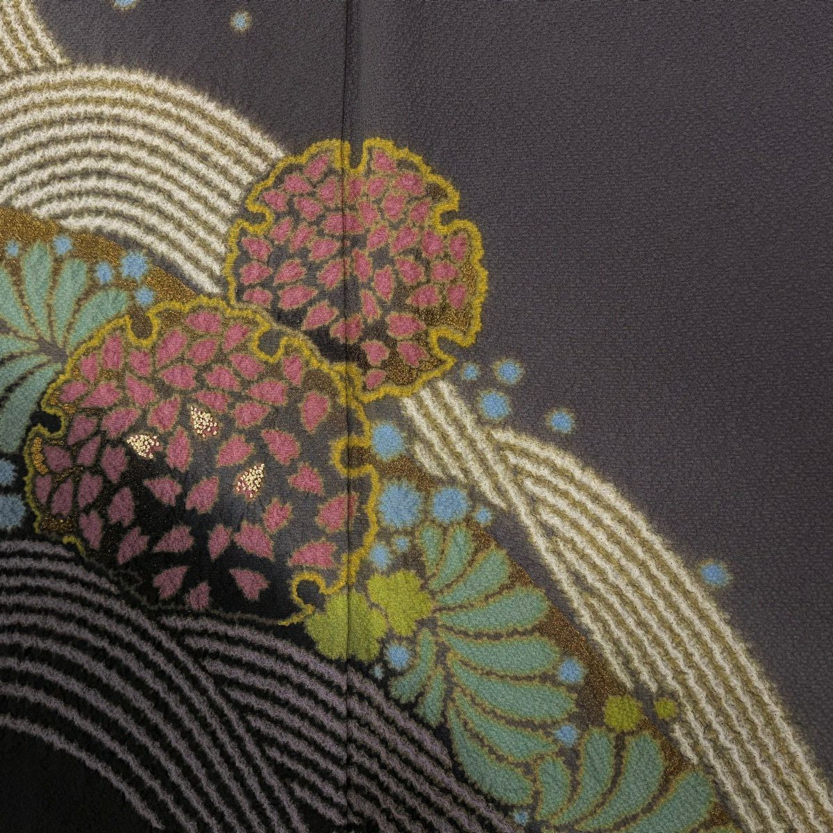 訪問服 身長175cm 袖長69.5cm L 雙層 雪輪 櫻花瓣 相良刺繡 絞染 灰紫 純蠶絲 秀品級