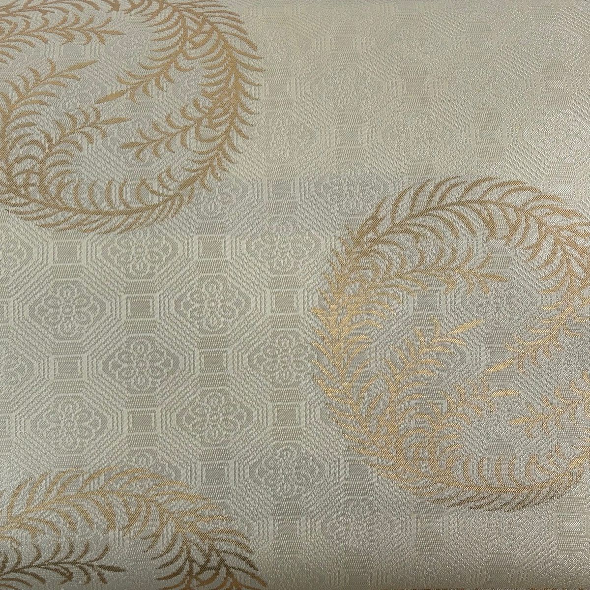 名古屋帶 秀品級 葉紋 蜀江文 金金箔 米色 純蠶絲