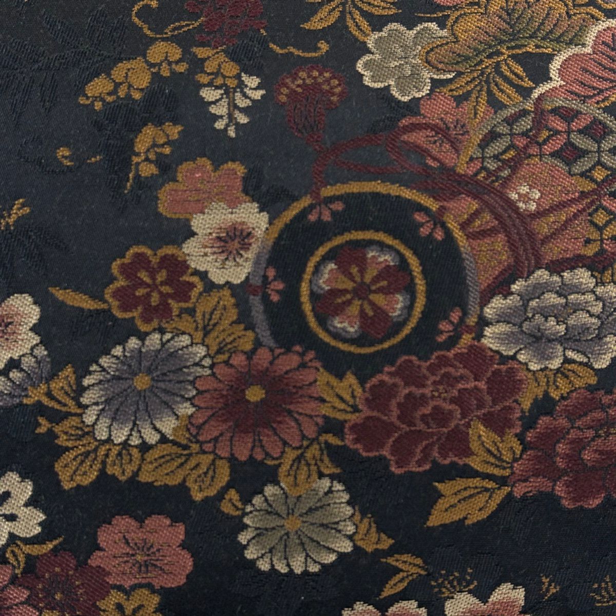 【美品】 袋帶 秀品級 こむさでもーど 鼓 櫻花 黑 六通 純蠶絲