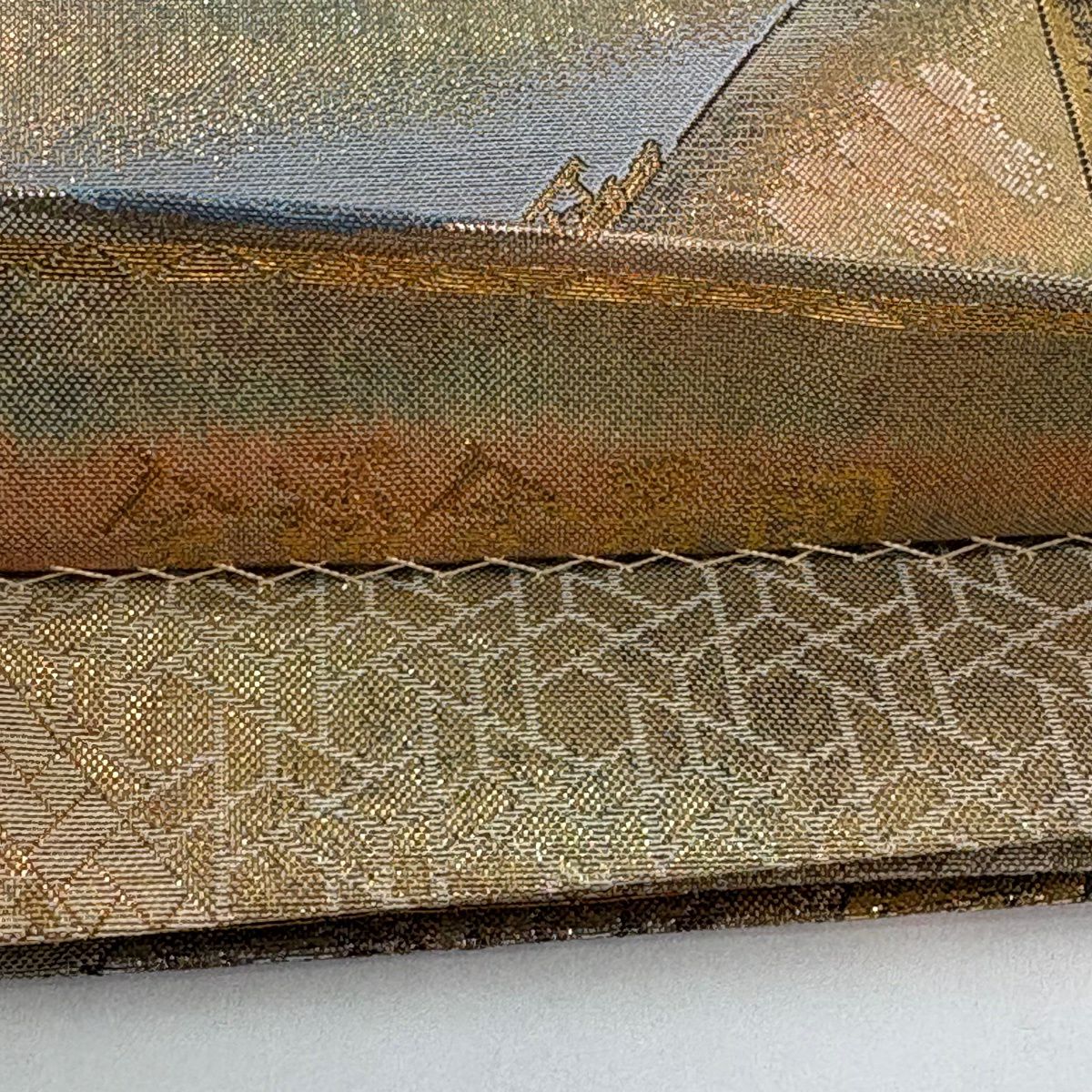 【美品】 袋帶 秀品級 北舟 冨獄三十六景 人物 金金箔 金茶 六通 純蠶絲