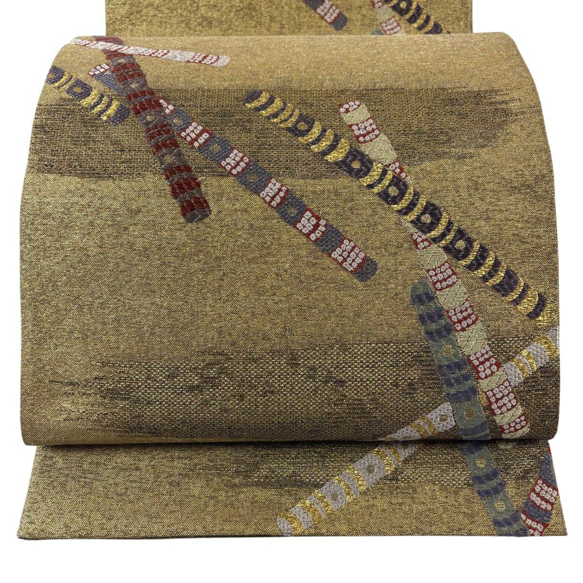 【美品】 袋帶 秀品級 笛 金銀糸 金金箔 金色 六通 純蠶絲