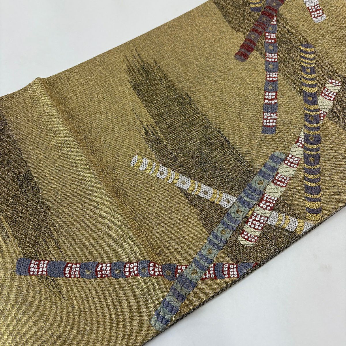 【美品】 袋帶 秀品級 笛 金銀糸 金金箔 金色 六通 純蠶絲