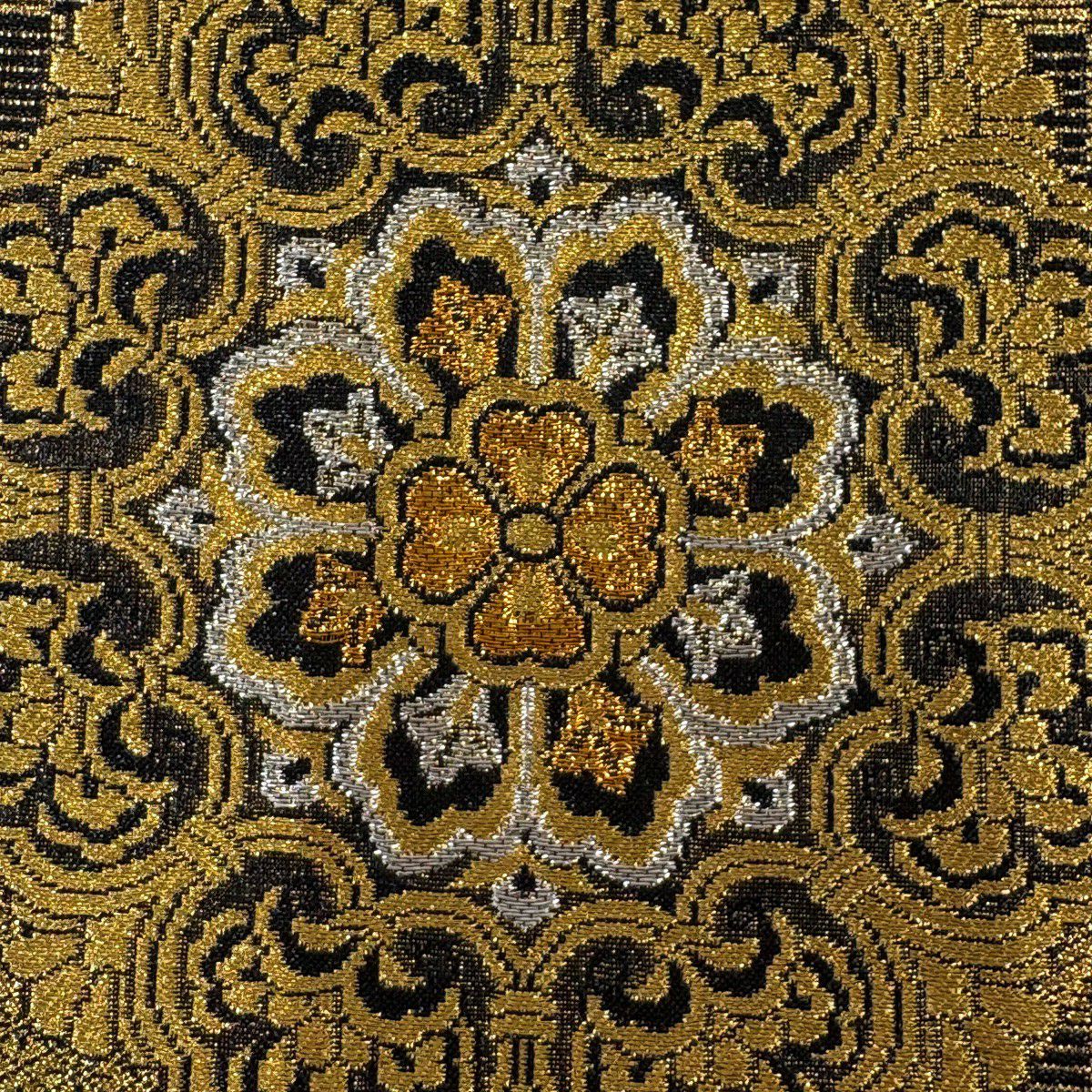【美品】 袋帶 秀品級 華紋 市松樹 金銀線 金金箔 金色 六通 純蠶絲