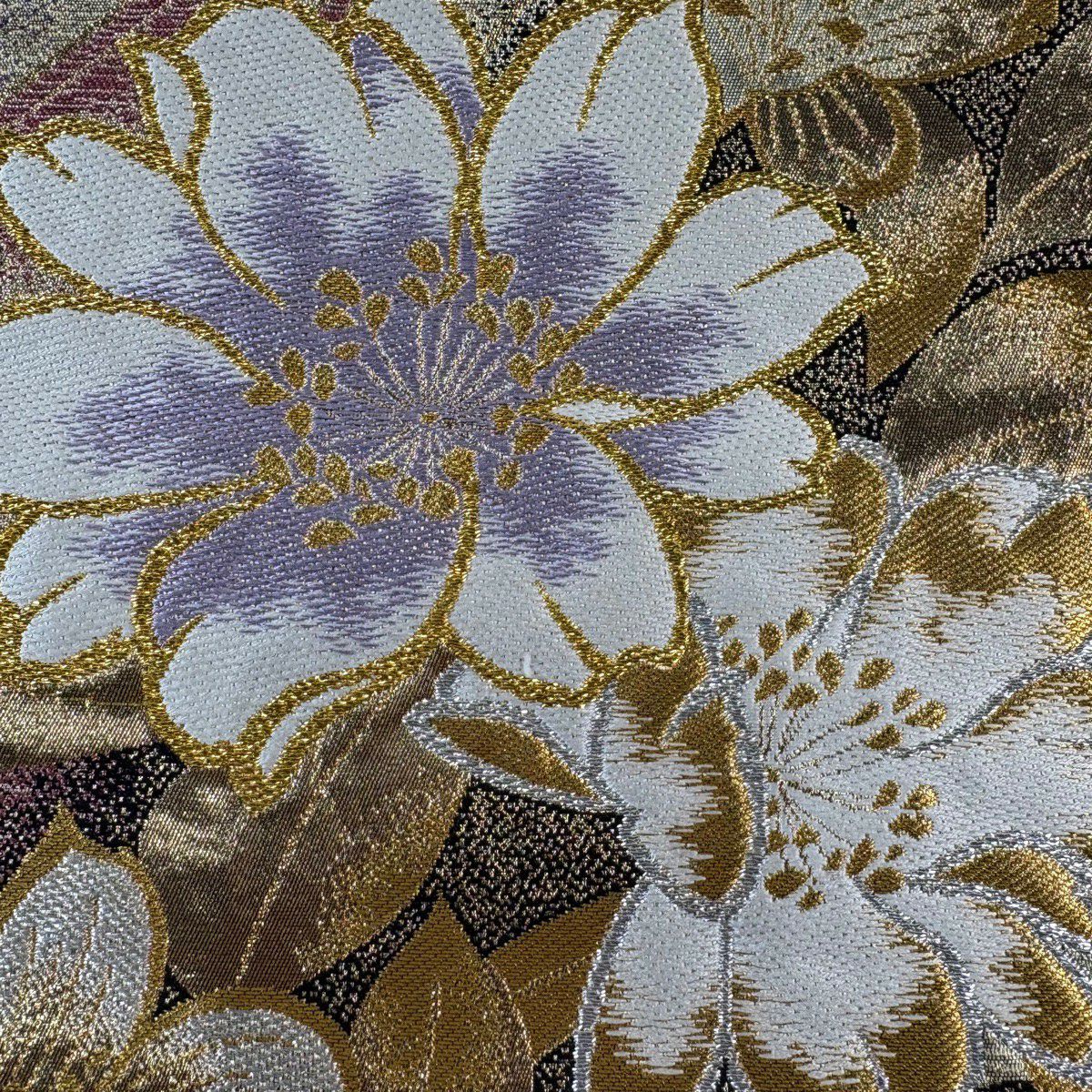 【美品】 袋帶 秀品級 草花紋 金銀彩 金金箔 金茶 六通 純蠶絲