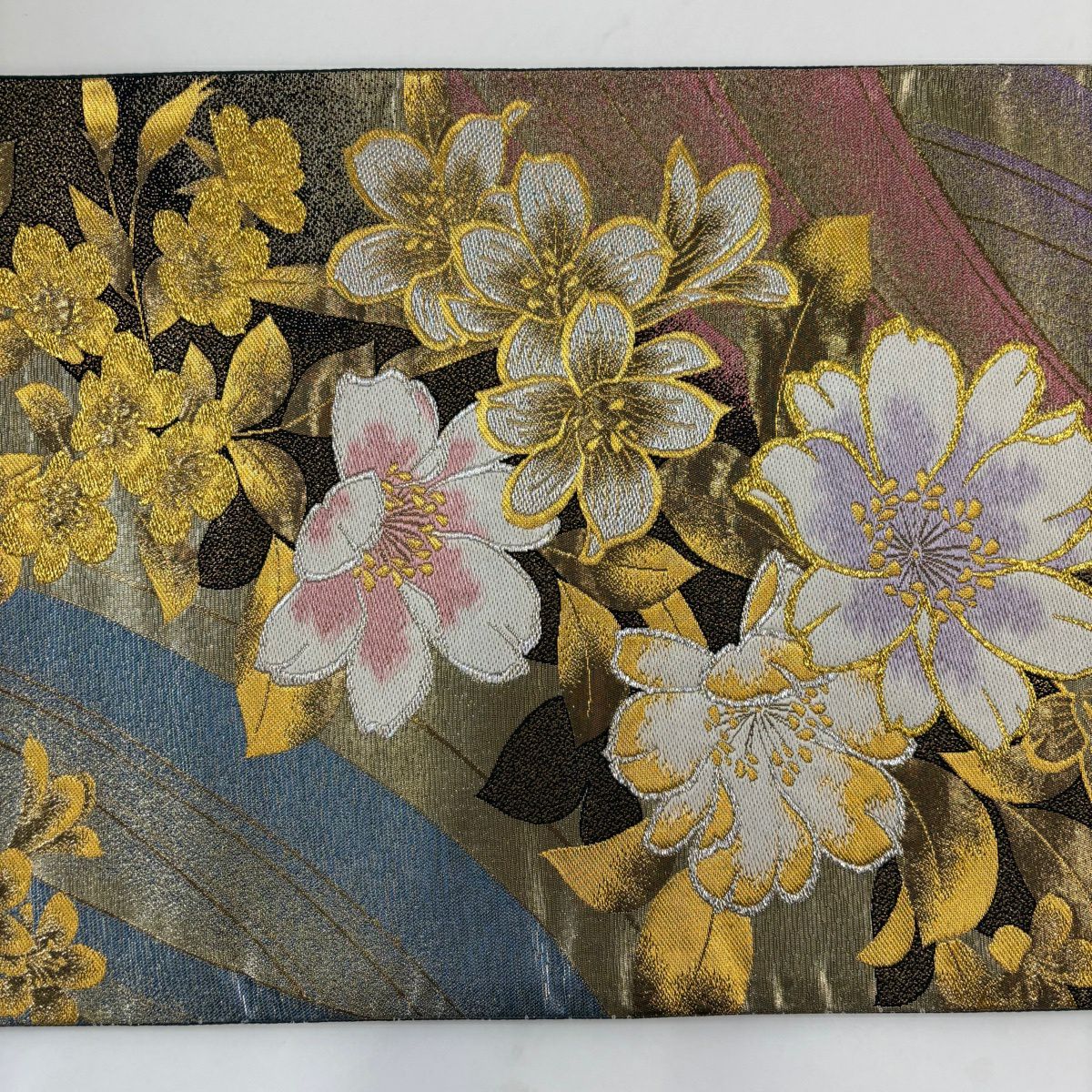 【美品】 袋帶 秀品級 草花紋 金銀彩 金金箔 金茶 六通 純蠶絲