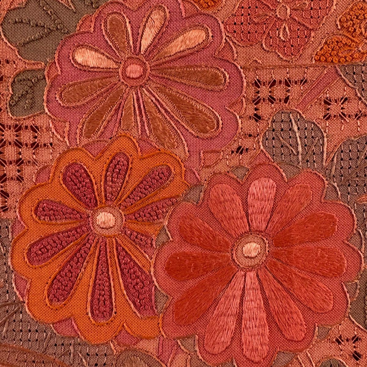 【美品】 袋帶 秀品級 線卷 菊花花 刺繡 紅茶 お太鼓圖案 純蠶絲