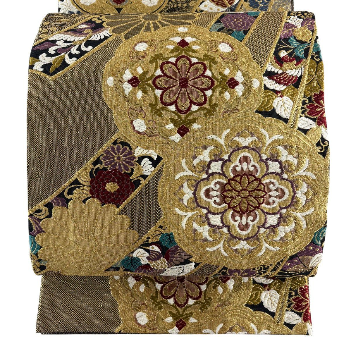 【美品】 袋帶 秀品級 振袖禮服禮服用 華紋 花鳥 金絲 金金箔 金 六通 純蠶絲