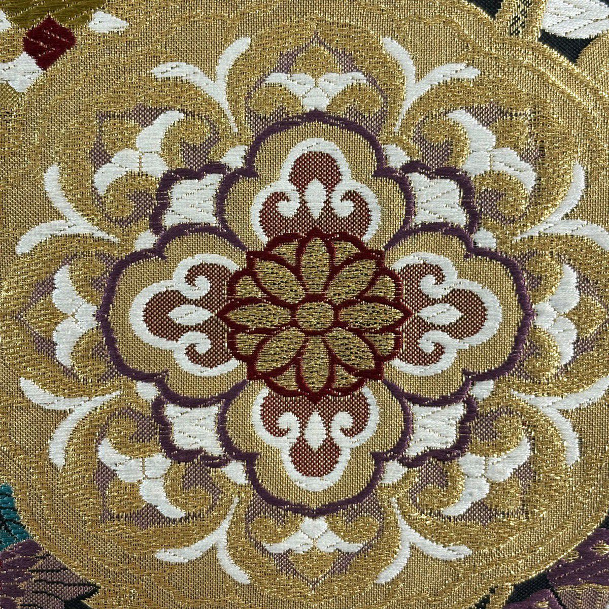 【美品】 袋帶 秀品級 振袖禮服禮服用 華紋 花鳥 金絲 金金箔 金 六通 純蠶絲