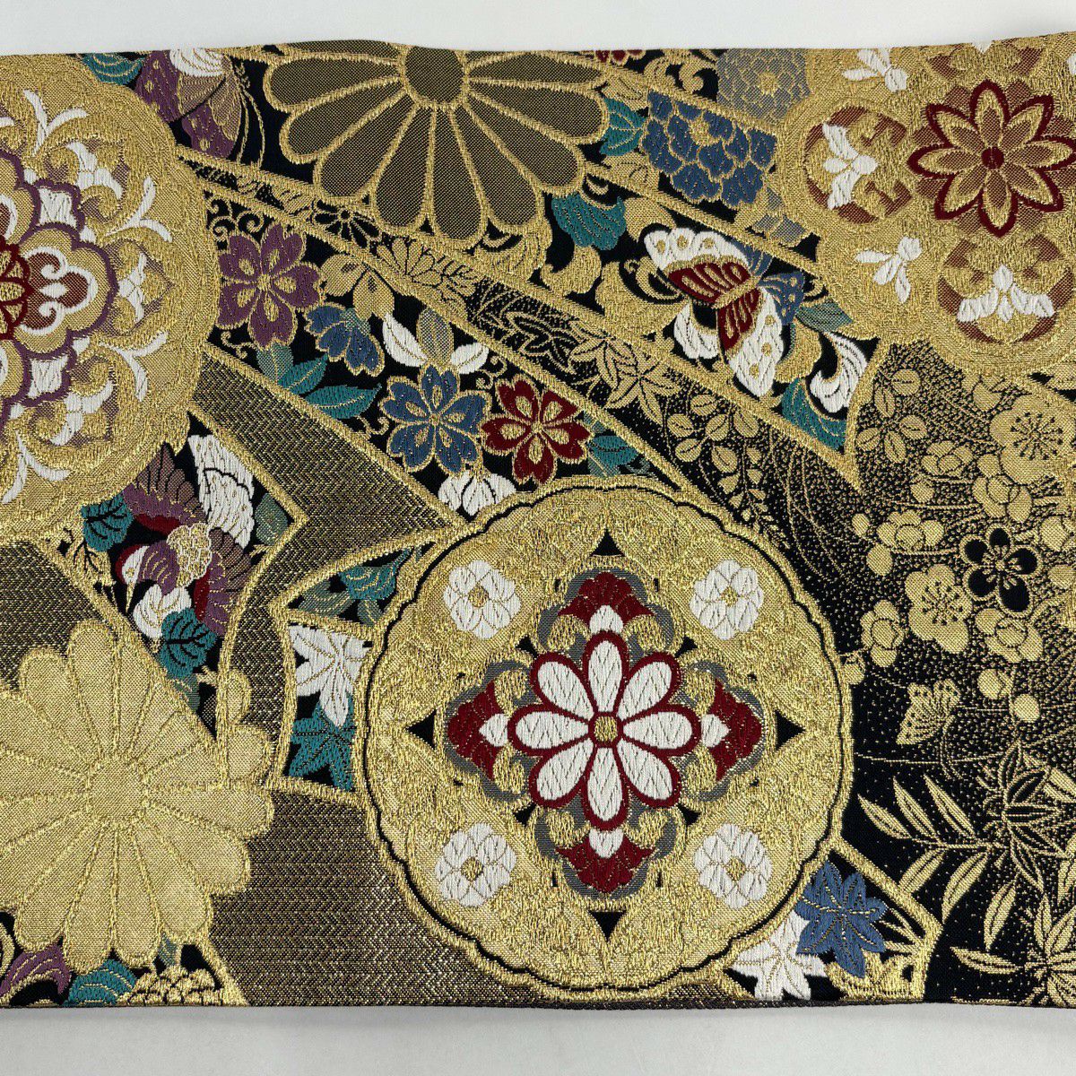 【美品】 袋帶 秀品級 振袖禮服禮服用 華紋 花鳥 金絲 金金箔 金 六通 純蠶絲