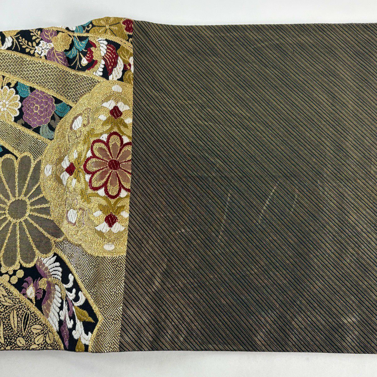 【美品】 袋帶 秀品級 振袖禮服禮服用 華紋 花鳥 金絲 金金箔 金 六通 純蠶絲
