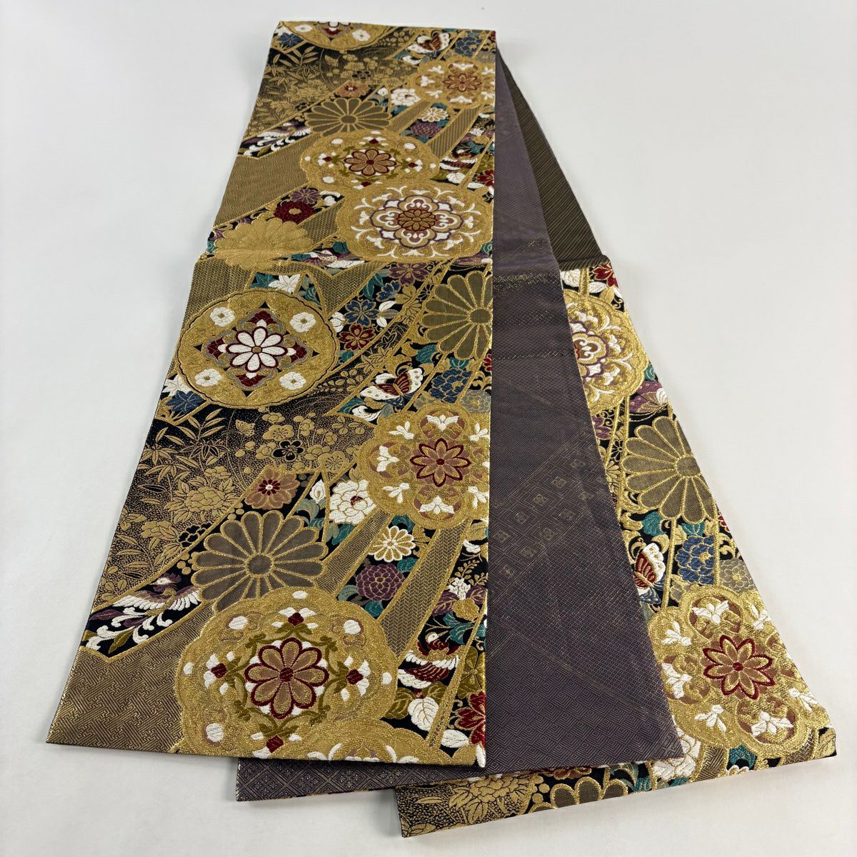 【美品】 袋帶 秀品級 振袖禮服禮服用 華紋 花鳥 金絲 金金箔 金 六通 純蠶絲