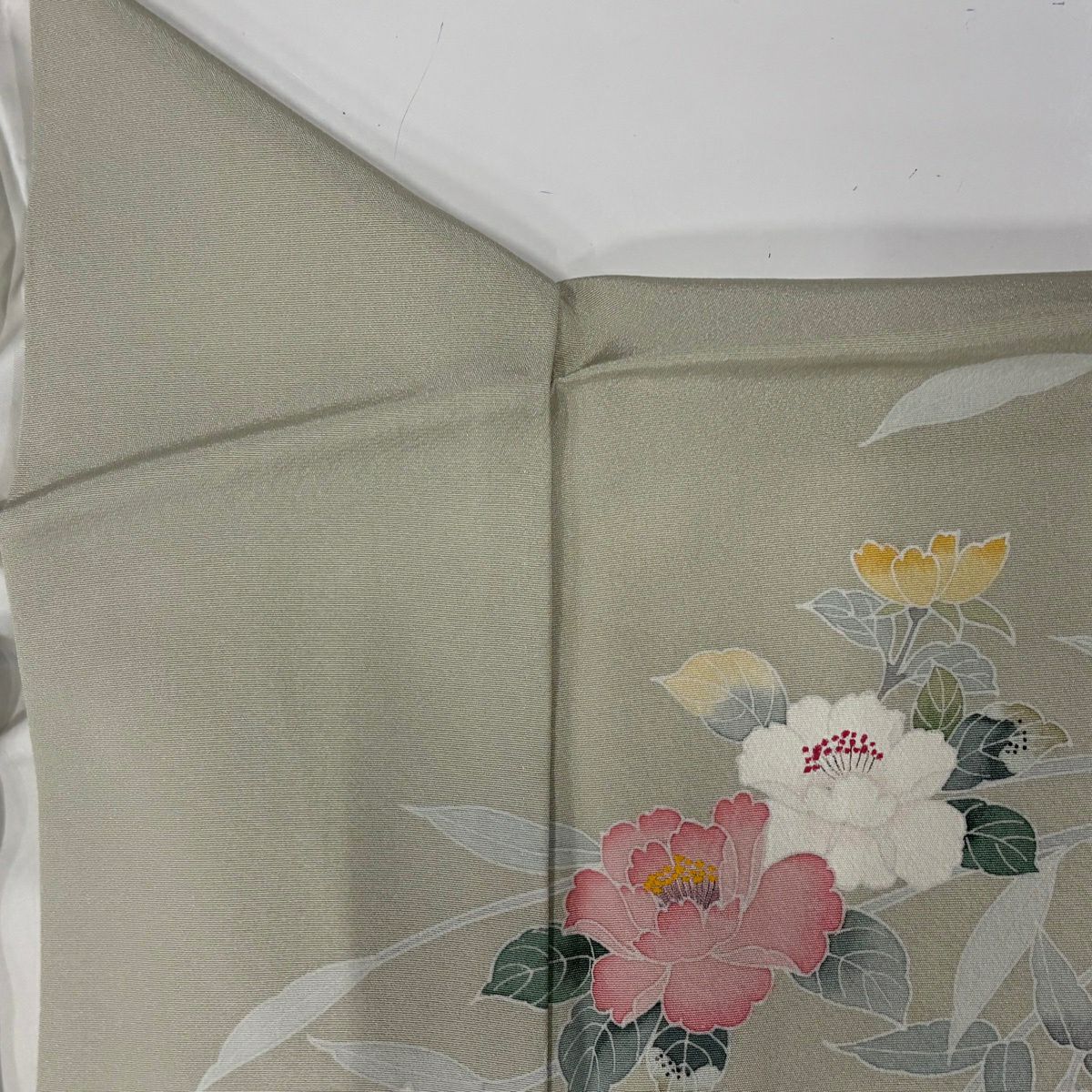 【美品】訪問服 身長158.5cm 袖長65cm M 雙層 枝花 草花紋紋 漸層 灰綠 純蠶絲 秀品級
