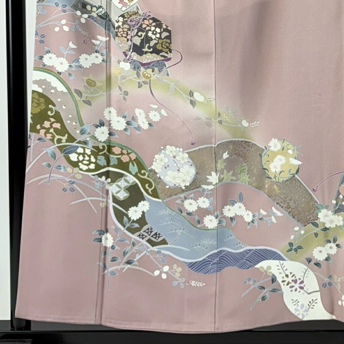 訪問服 身長156cm 袖長64.5cm M 雙層 鈴乃屋 文箱 草花紋紋 金彩裝飾 漸層 淺紫 純蠶絲 優品級