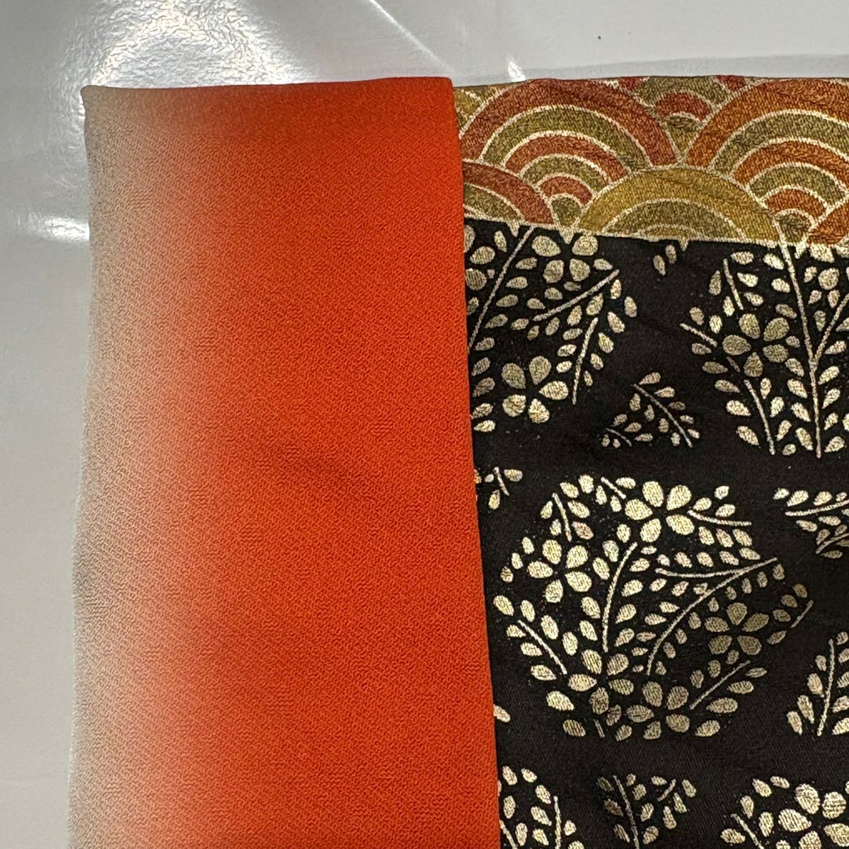 【美品】振袖禮服 身長164cm 袖長68cm L 雙層 蝶 草花紋 金絲 金銀彩 紅茶 純蠶絲 秀品級