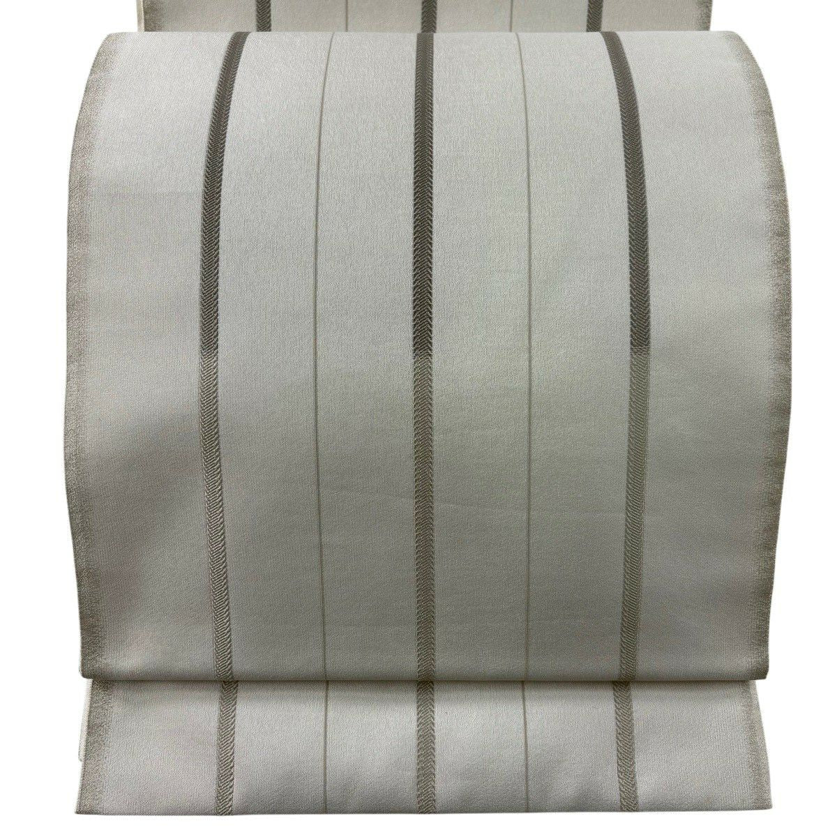 【美品】 袋帶 秀品級 條紋 灰白 六通 純蠶絲