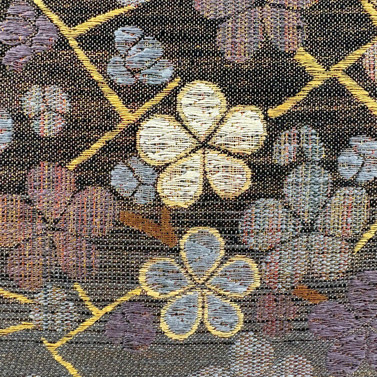 【美品】 袋帶 秀品級 枝梅花 金絲 灰茶 六通 純蠶絲