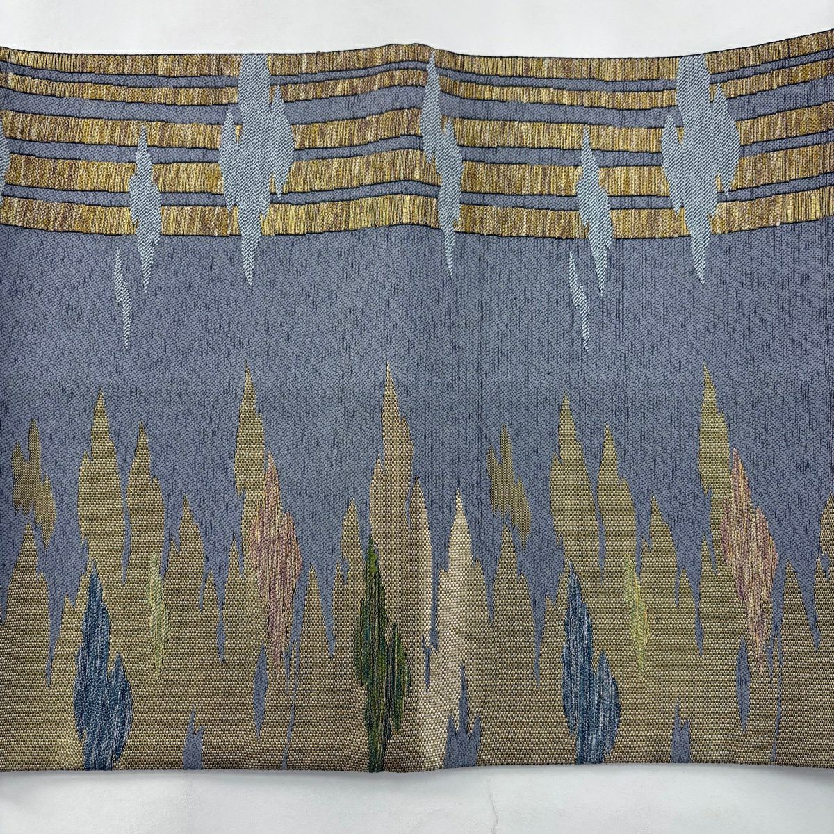 【美品】 袋帶 秀品級 附落款 樹木 雲紋 金金箔 淺茶 細帶圖案 純蠶絲