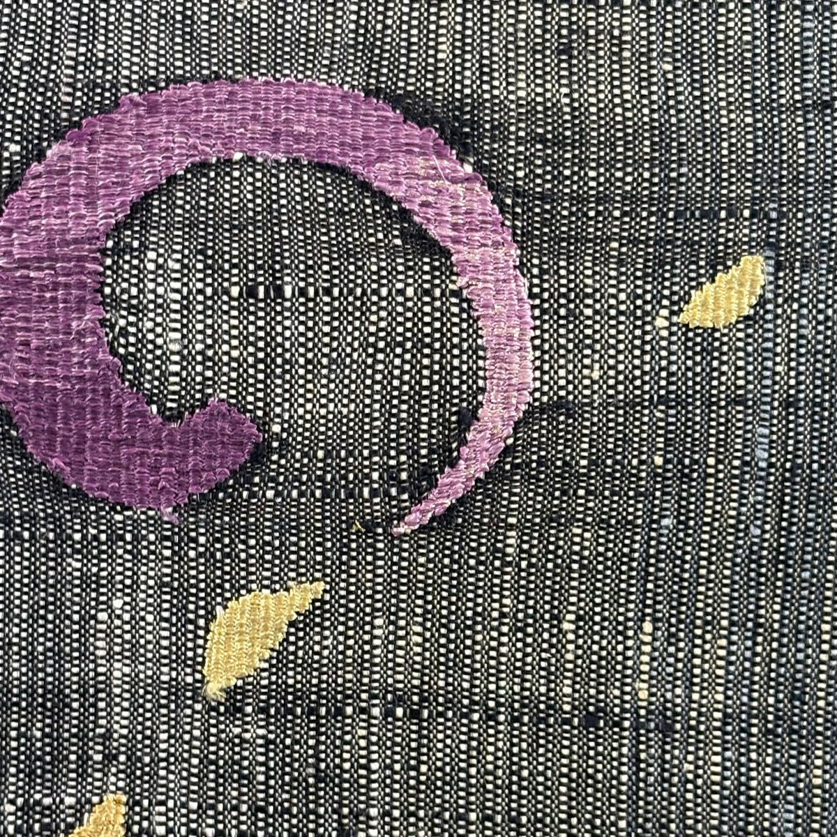【美品】 袋帶 秀品級 附有落款 紬織織地 縞紋 幾何圖案 金絲 黑灰 六通 純蠶絲