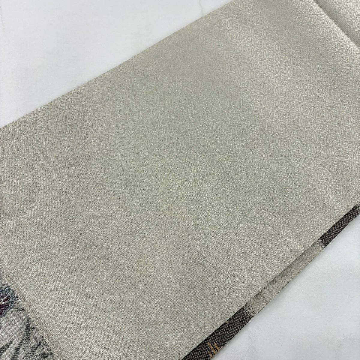 【美品】 袋帶 秀品級 大和 竹子葉紋 金銀彩 灰色 六通 純蠶絲