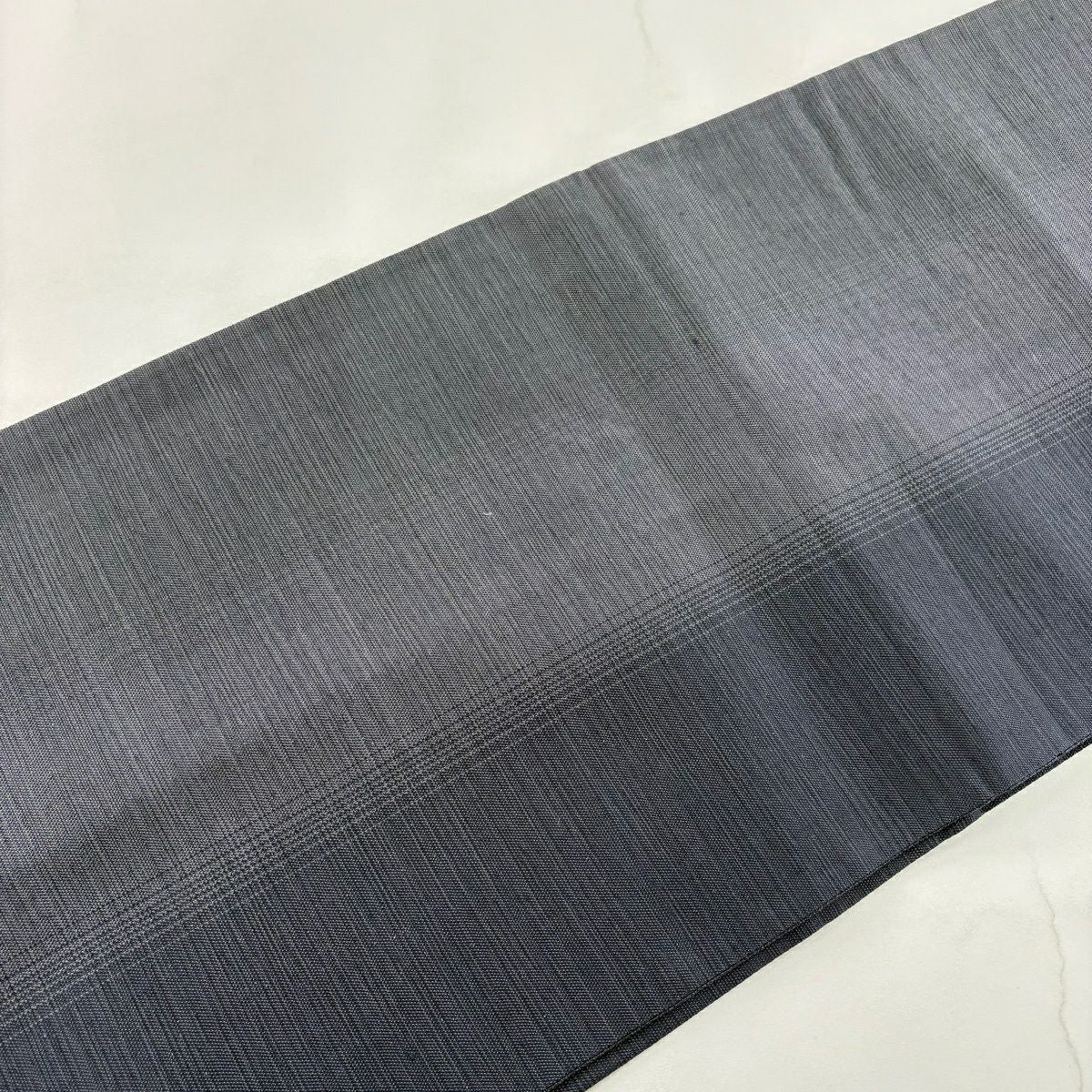 【美品】 袋帶 秀品級 紬織織 波紋 縞紋 黑灰色 お太鼓柄 純蠶絲