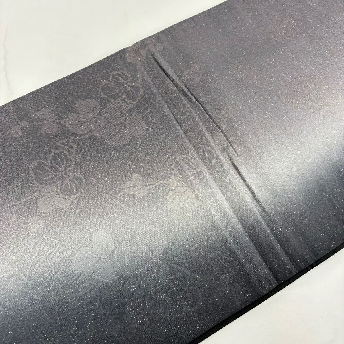 【美品】 袋帶 秀品級 地紋 漸層圖案 金金箔 灰紫 全通 純蠶絲